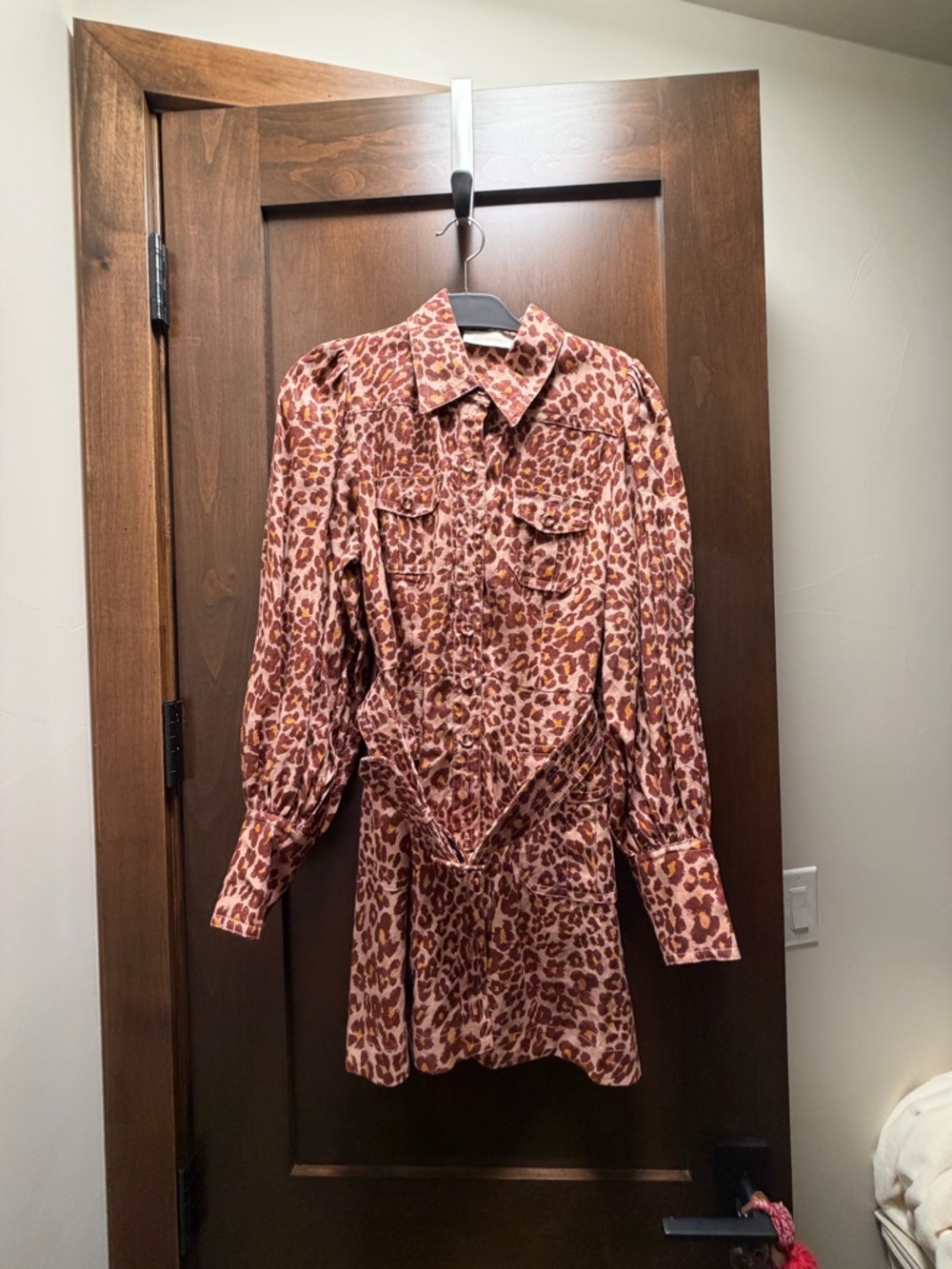 Zimmermann Pink and Brown Leopard Print Long Sleeve Dress